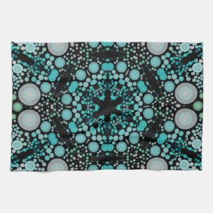 Paño De Cocina Dot Mandala Flor Azul Verde y gris