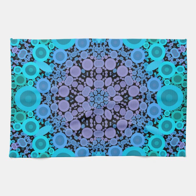 Paño De Cocina Dot Mandala Flor Azul Verde y Púrpura (Horizontal)