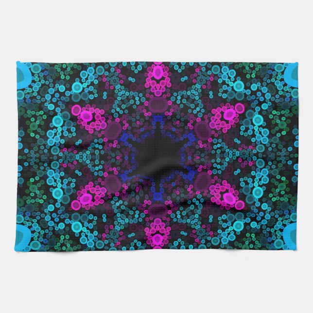Paño De Cocina Dot Mandala Flor Azul Verde y rosa (Horizontal)