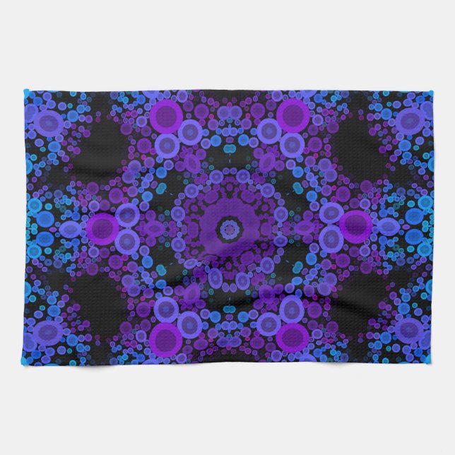 Paño De Cocina Dot Mandala Flor Azul y Púrpura (Horizontal)