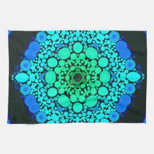 Paño De Cocina Dot Mandala Flor Azul y Verde