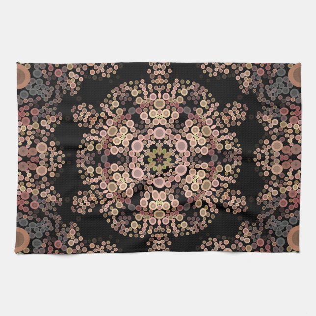 Paño De Cocina Dot Mandala Flor Marrón y gris (Horizontal)