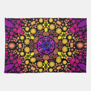 Paño De Cocina Dot Mandala Flor morado y amarillo