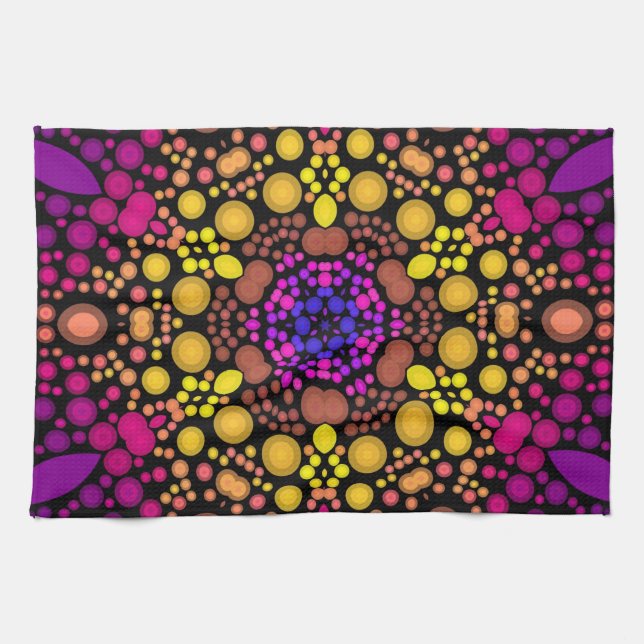 Paño De Cocina Dot Mandala Flor morado y amarillo (Horizontal)