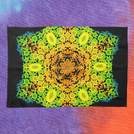 Paño De Cocina Dot Mandala Flor Naranja Amarillo Verde y Azul