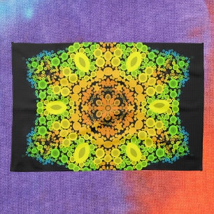 Paño De Cocina Dot Mandala Flor Naranja Amarillo Verde y Azul