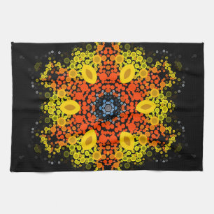 Paño De Cocina Dot Mandala Flor Naranja amarillo y azul