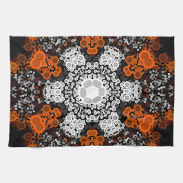 Paño De Cocina Dot Mandala Flor Naranja blanco y negro