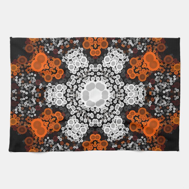 Paño De Cocina Dot Mandala Flor Naranja blanco y negro (Horizontal)