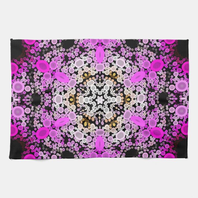 Paño De Cocina Dot Mandala Flor rosa y blanco (Horizontal)