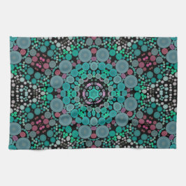 Paño De Cocina Dot Mandala Flor Verde Azul y Rojo