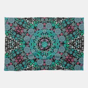 Paño De Cocina Dot Mandala Flor Verde Azul y Rojo