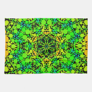 Paño De Cocina Dot Mandala Flor Verde Naranja y Amarillo