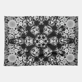Paño De Cocina Dot Mandala Flores Gris y Negro