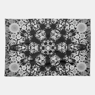 Paño De Cocina Dot Mandala Flores Gris y Negro