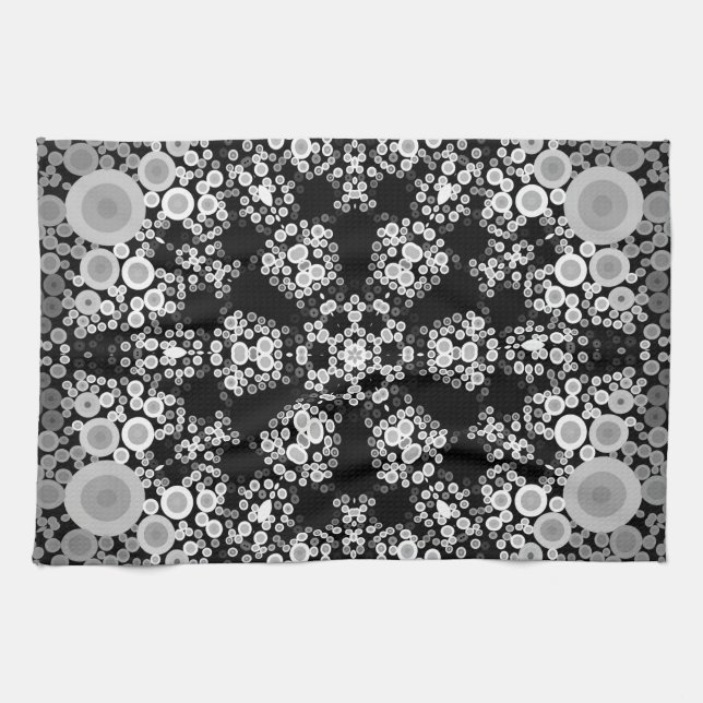 Paño De Cocina Dot Mandala Flores Gris y Negro (Horizontal)