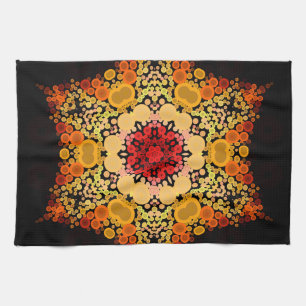 Paño De Cocina Dot Mandala Naranja de flores amarillo y rojo