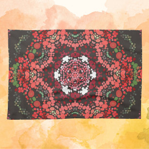 Paño De Cocina Dot Mandala Verde Rojo y Blanco