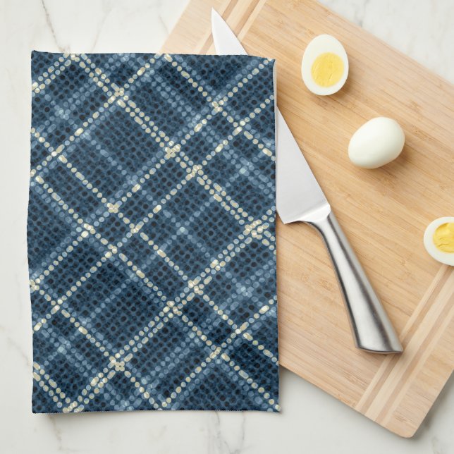 Paño De Cocina Dotted checkered pattern. Gray-blue. (Doblado Cuarto)