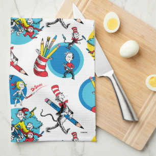 Paño De Cocina Dr. Seuss   Personajes con patrón de lápices