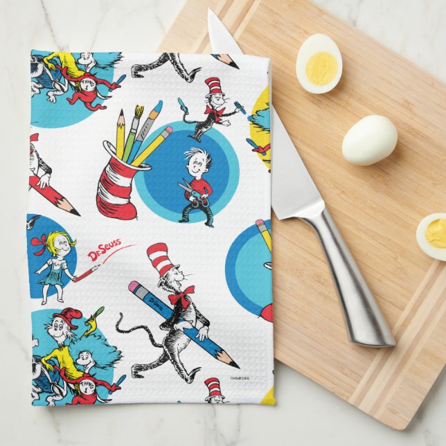 Paño De Cocina Dr. Seuss | Personajes con patrón de lápices (Doblado Cuarto)