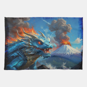 Paño De Cocina Dragón azul chino y volcán