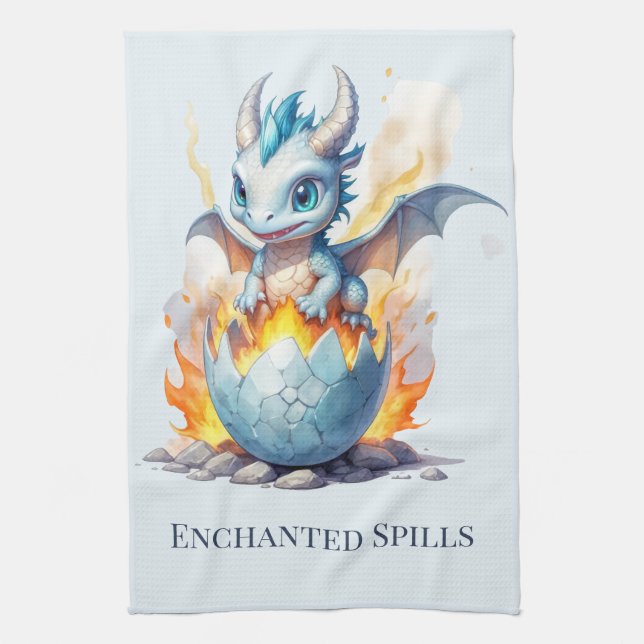 Paño De Cocina Dragón azul de derrames encantados (Vertical)