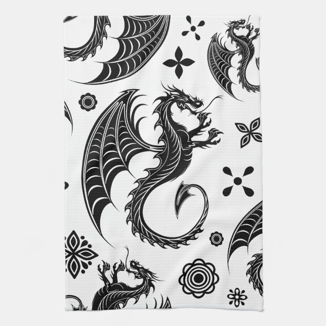 Paño De Cocina Dragon Black Shape Tattoo Style (Vertical)