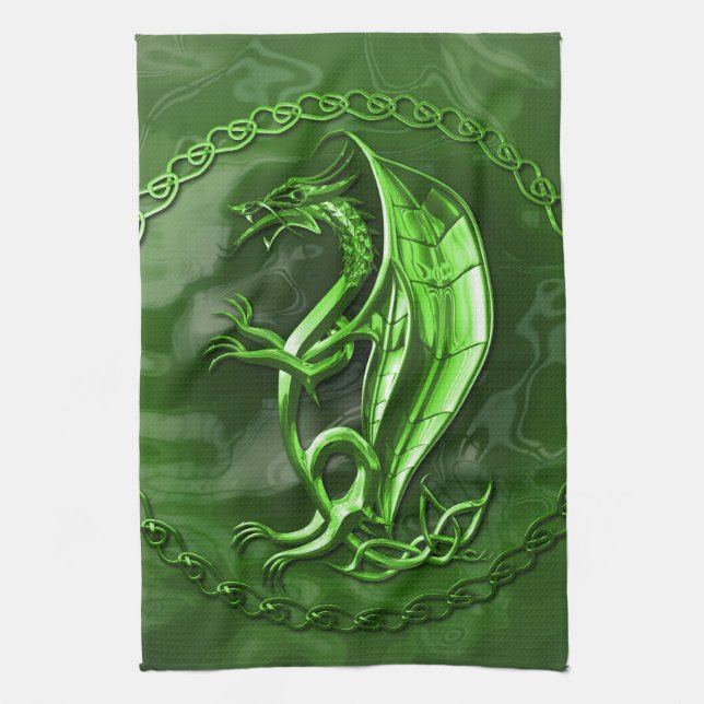 Paño De Cocina Dragón Celta Verde (Vertical)
