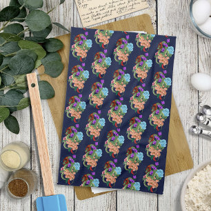Paño De Cocina Dragón Chino Verde Místico Floral Azul Marino