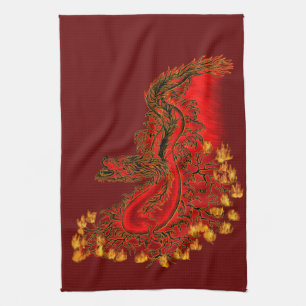 Paño De Cocina Dragón de China diseño rojo y dorado