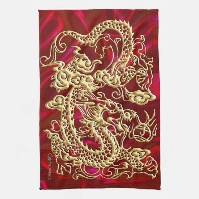 Paño De Cocina Dragón de oro Grabado en relieve en papel satinado (Vertical)