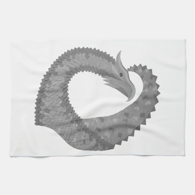 Paño De Cocina Dragón del corazón gris sobre blanco (Horizontal)