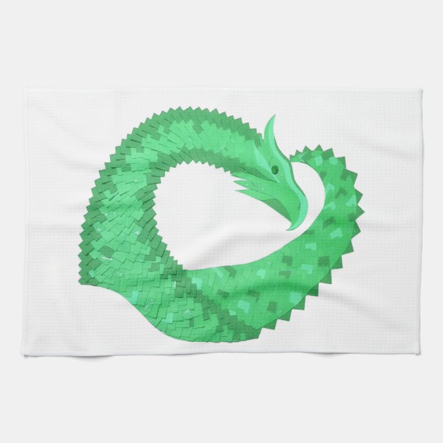 Paño De Cocina Dragón del corazón verde sobre blanco (Horizontal)
