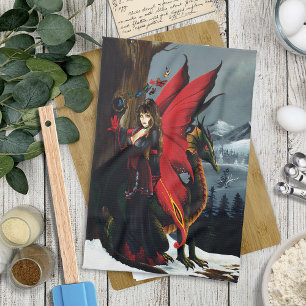 Paño De Cocina Dragón Hada Rojo de Primavera Madre Naturaleza Fan