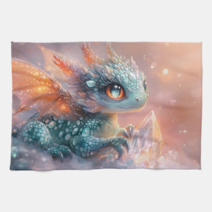 Paño De Cocina Dragón infantil adorable con gema de cristal: arte