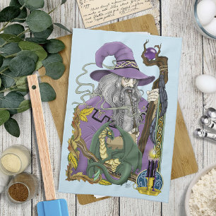 Paño De Cocina Dragón Mago Celta Fantasía Púrpura