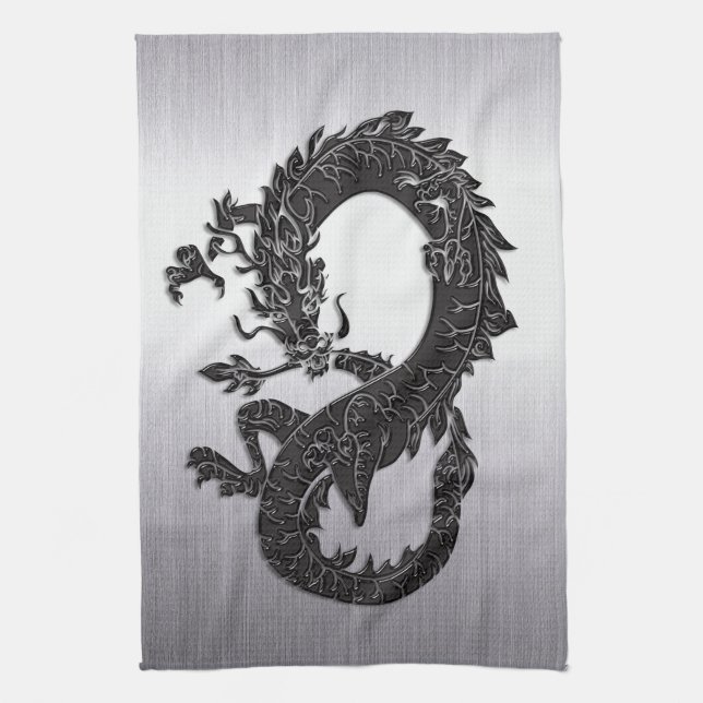 Paño De Cocina Dragón oriental negro (Vertical)