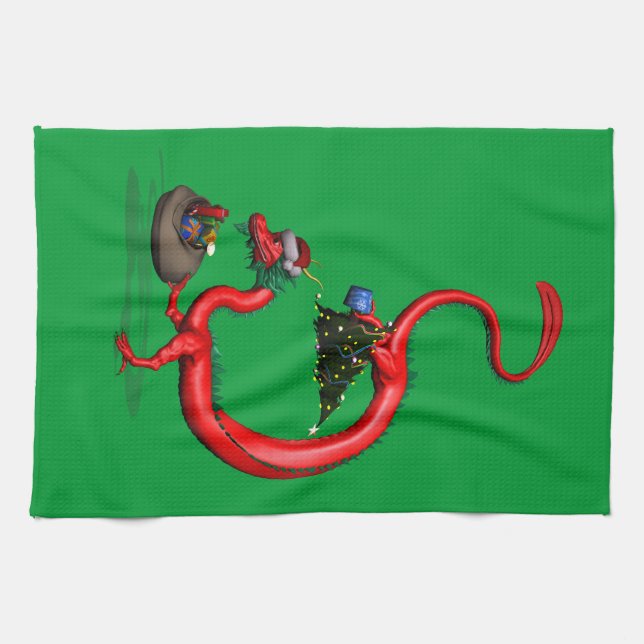 Paño De Cocina Dragón oriental rojo (Horizontal)