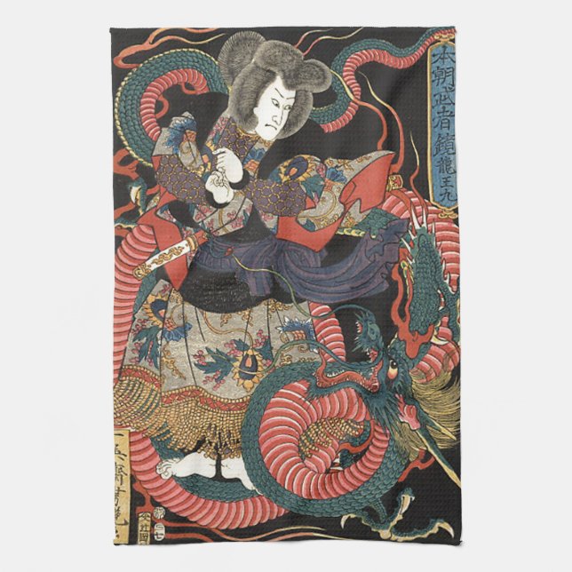 Paño De Cocina Dragón rojo japonés del vintage (Vertical)