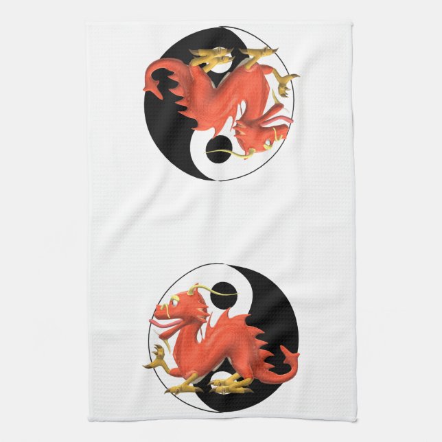 Paño De Cocina Dragón Rojo Yin-yang (Vertical)