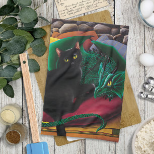 Paño De Cocina Dragón verde de gato negro