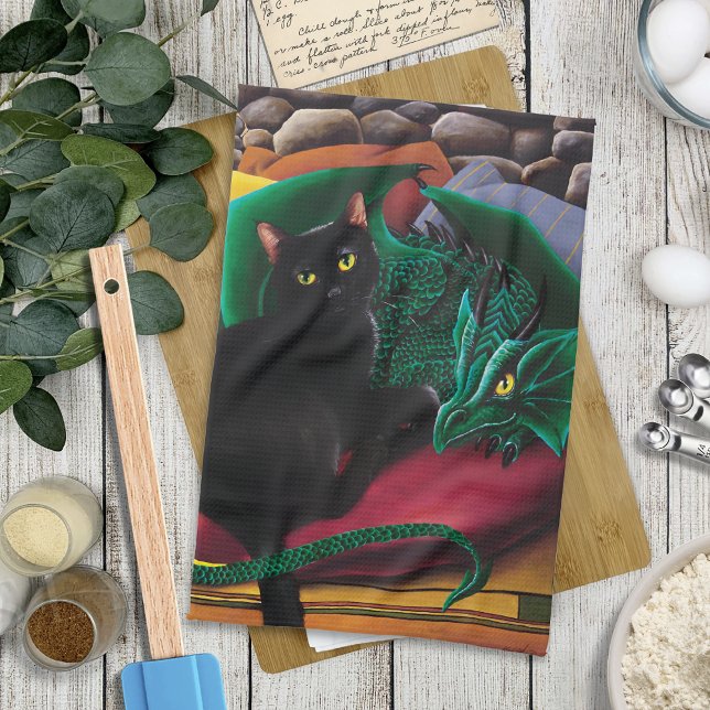 Paño De Cocina Dragón verde de gato negro (Subido por el creador)