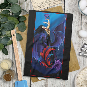 Paño De Cocina Dragones de agua de sirena negra morados
