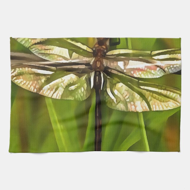 Paño De Cocina Dragonfly Artificial En Marrón Y Amarillo En Verde (Horizontal)