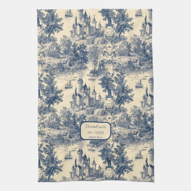Paño De Cocina Dream Castle Classic Blue and Ivory Toile de Jouy (Vertical)