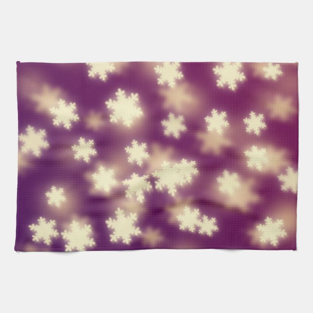 Paño De Cocina Dreamy Purple Snowflake Bokeh Luces (Horizontal)