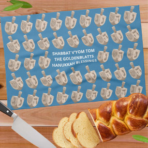Paño De Cocina Dreidel Rustic Oak Hanukkah Personalizado Challeng