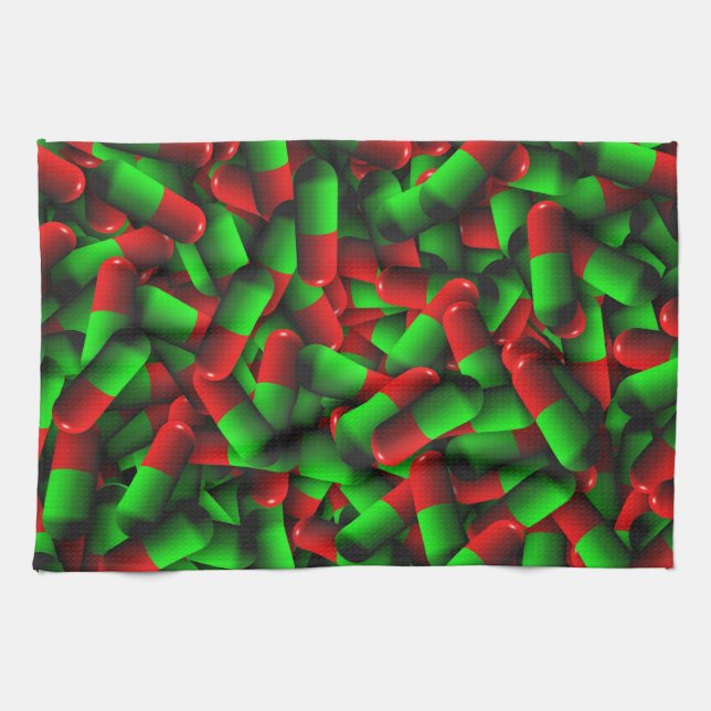 Paño De Cocina drogas de pastillas verdes rojas (Horizontal)