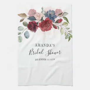 Paño De Cocina Ducha de Novia Burgundy Floral Rústica Personaliza
